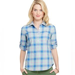 Vineyard Vines Little River Plaid Popover Flannel Button Top, Sz 00